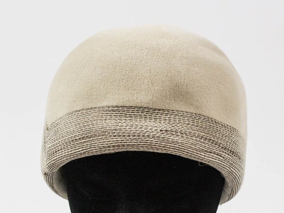 50s Vintage Hat, beige Color, Wool Material, Pill… - image 5