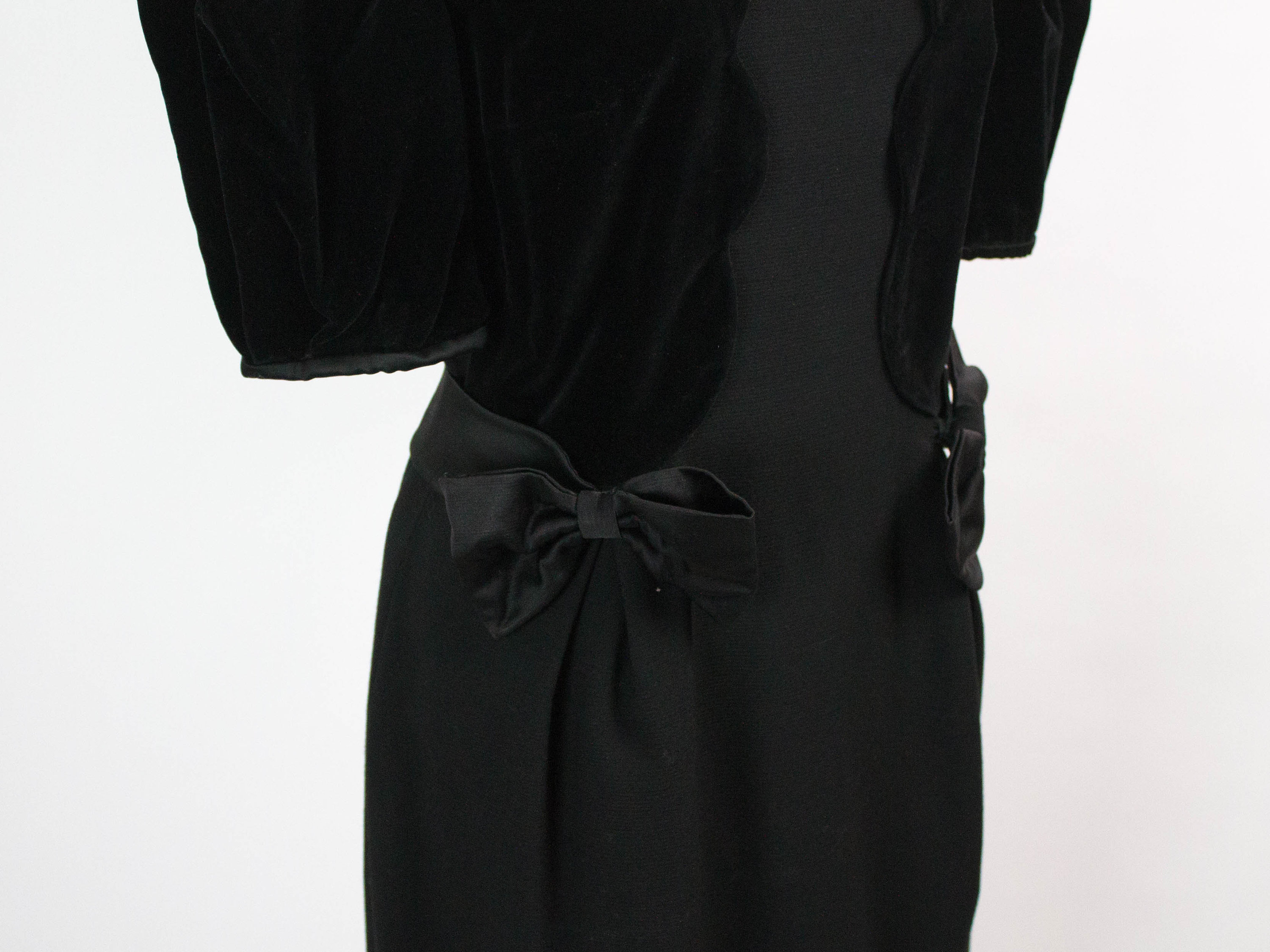 80s USA Union Made Black Velvet Big Shoulders Cocktail Party Mini Dress UK 10