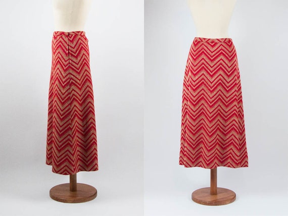 70s Vintage Skirt, Red Gold Color, Maxi Skirt, Se… - image 2