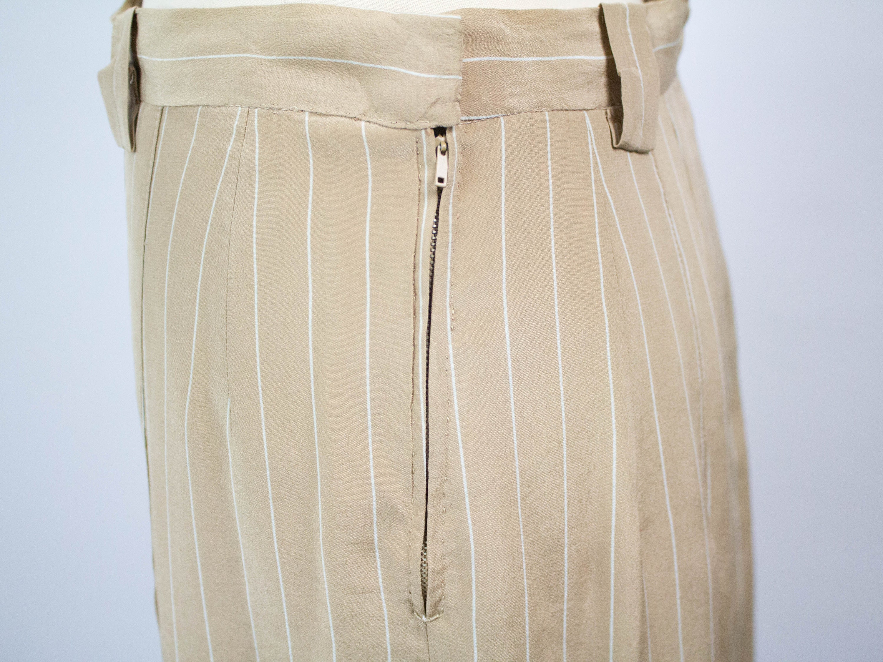 Pinstripe Silk Skirt 60s Vintage 1960s Tailored Beige | Etsy New Zealand