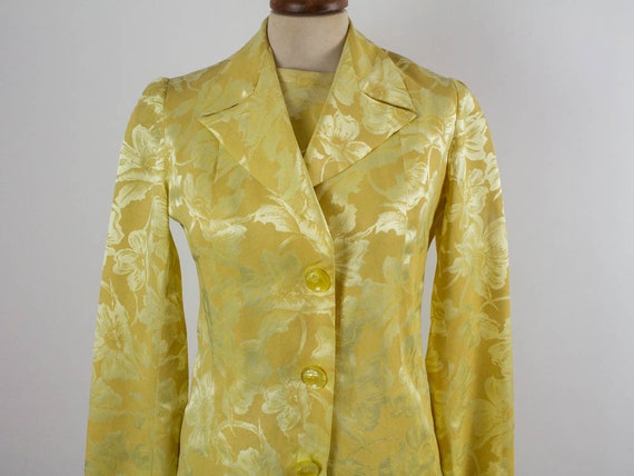 60s Yellow Suit, Brocade Flowers Dress, 2 Pieces … - image 4