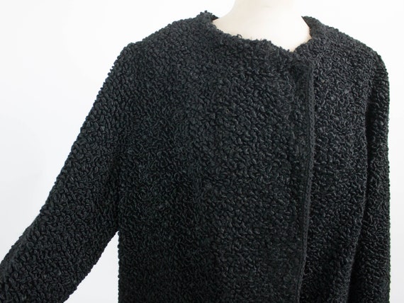 50s 60s Black Coat, Vintage Coat, Synthetic  Fur … - image 3