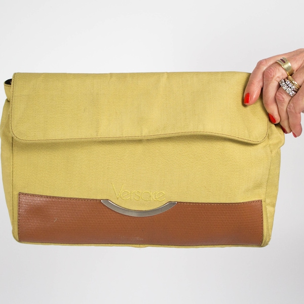 Gianni Versace, Versace Yellow Color, Canvas Purse, Vintage Versace Clutch, 90s Versace Purse, 80s 90s Vintage, Authentic Versace