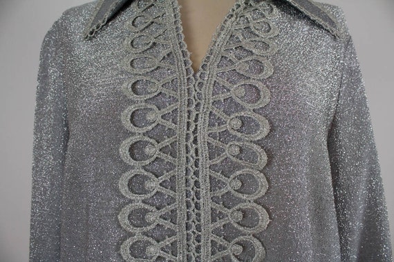 1960s Silver Blouse, Vintage Top, Late Sixties Bl… - image 5