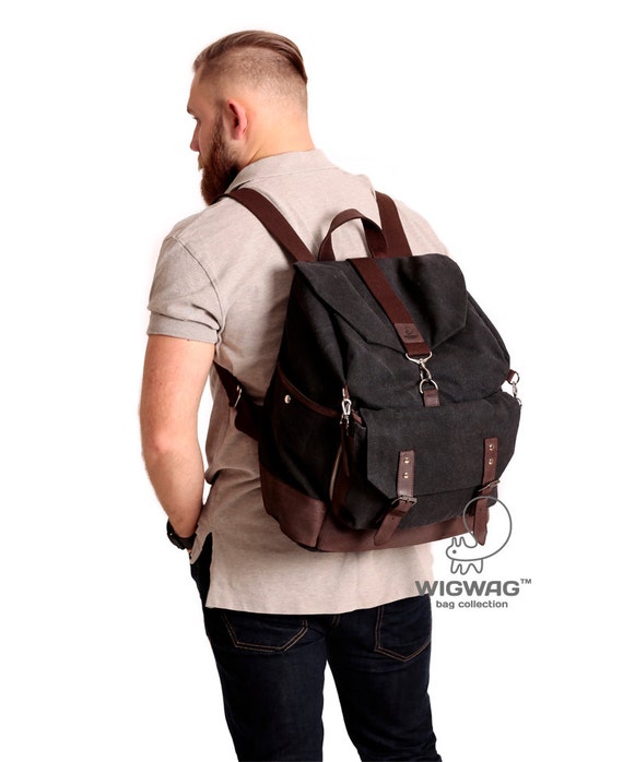mens canvas leather backpack