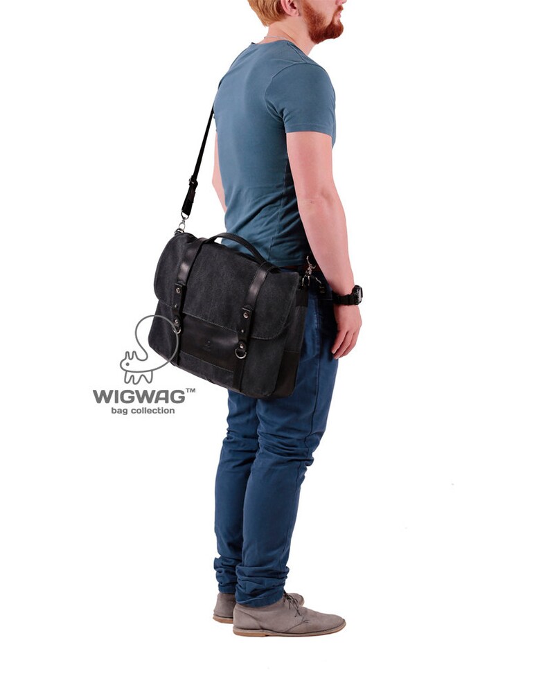 Canvas Leather Laptop Bag Men's Briefcase Tablet Bag Etsy