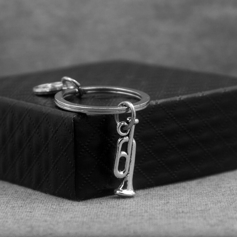 Silver Trumpet Key chain KeyRing Initial Keychain Etsy