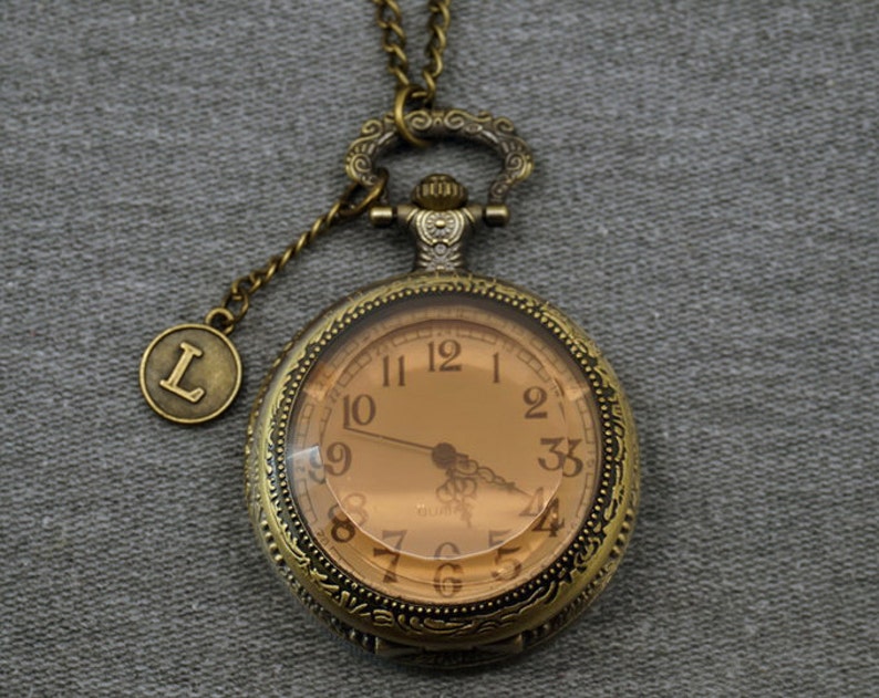 Tea Crystal Pocket Watch Antique Bronze Big Amber Glass Watch Etsy