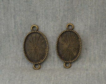 20pcs Antique Bronze Two Holes Oval Base Settings Small Flower Cameo Base Little Floral Base Charms Findings Pendants 20x15mm,18X13mm--B0760