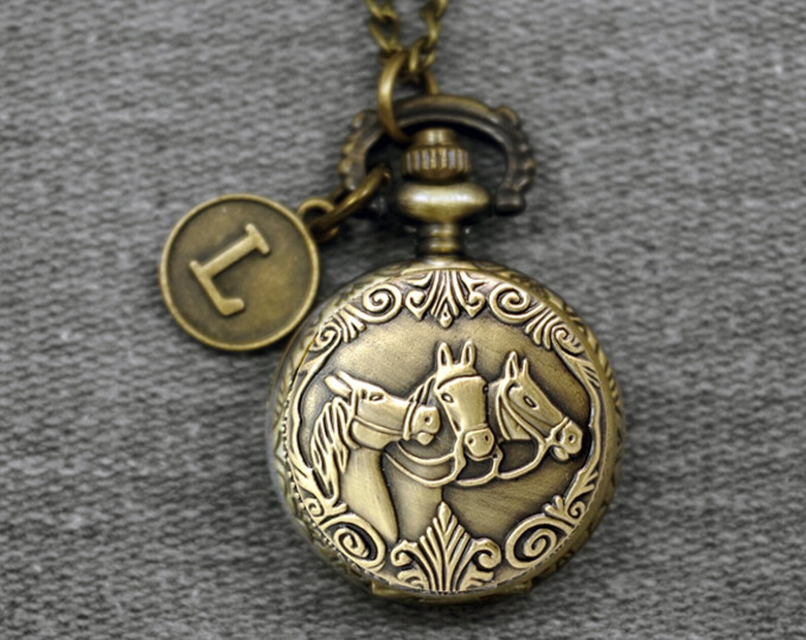 Horse Pocket Watch Antique Bronze Three Horses Locket Pendant Etsy