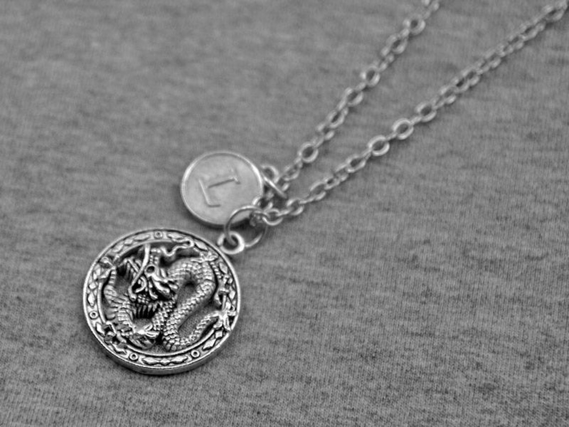 Dragon Charm Necklace Chinese Zodiac Necklace Initial Charm Etsy
