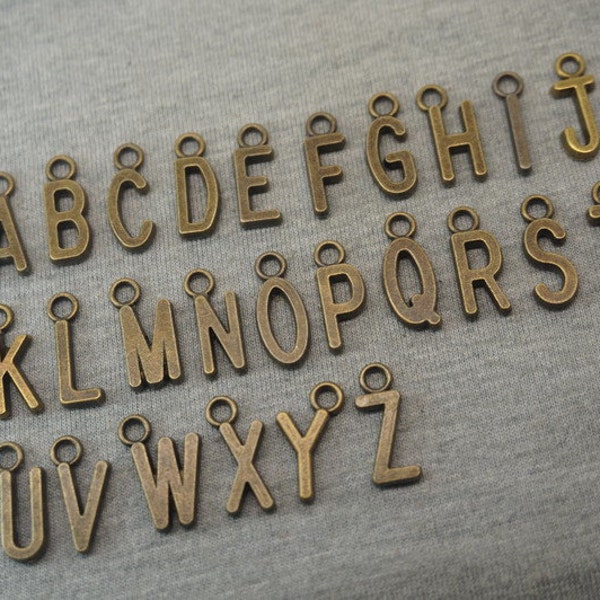 Antique Bronze Plated Alloy Letter A-Z Charms Alphabet Findings Pendants Ornaments 16mm, 26 Set of Letters A - Z -- B6609