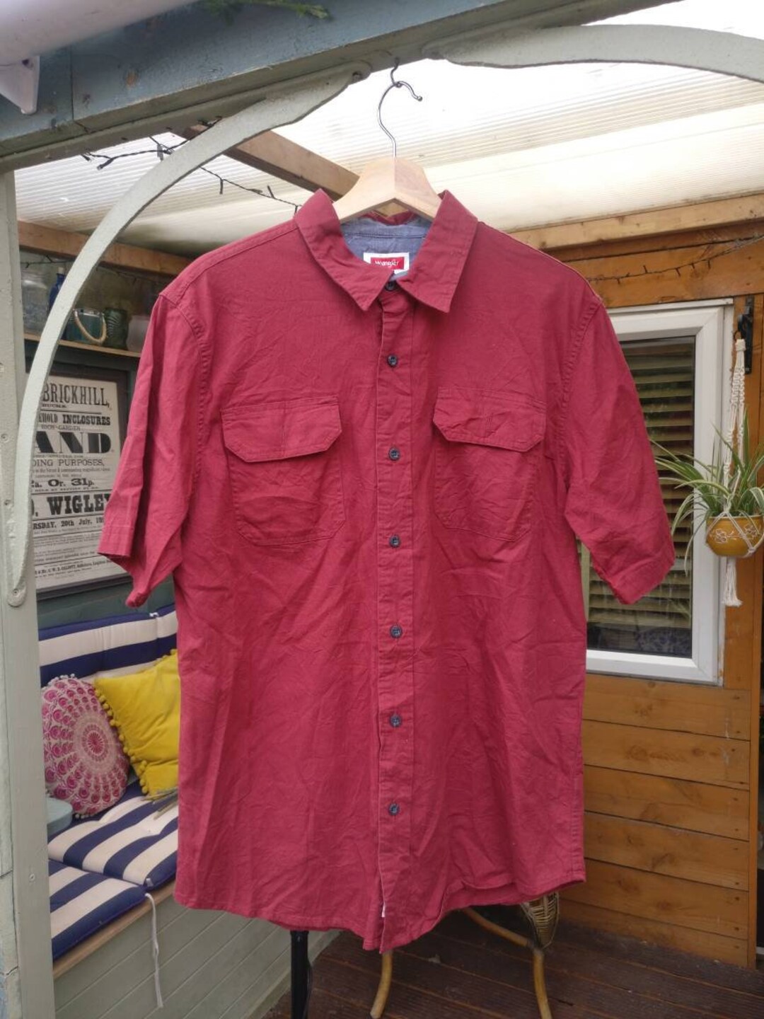 WRANGLER Comfort Flex Short Sleeve Dark Red Shirt Etsy