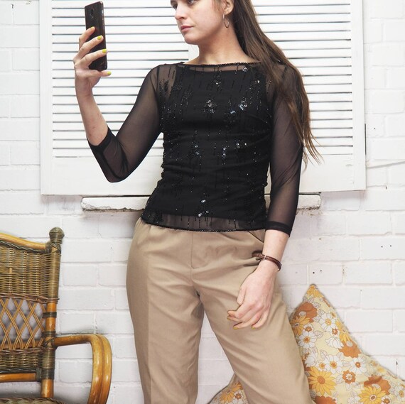 Black vintage sequin mesh top