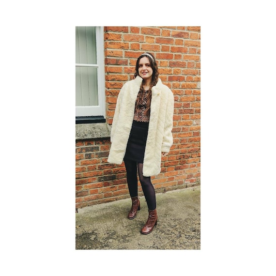 Vintage 1960s Alpaca Fur Coat Cream Fur Coat Swing