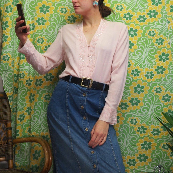Semi sheer light pink vintage blouse shirt