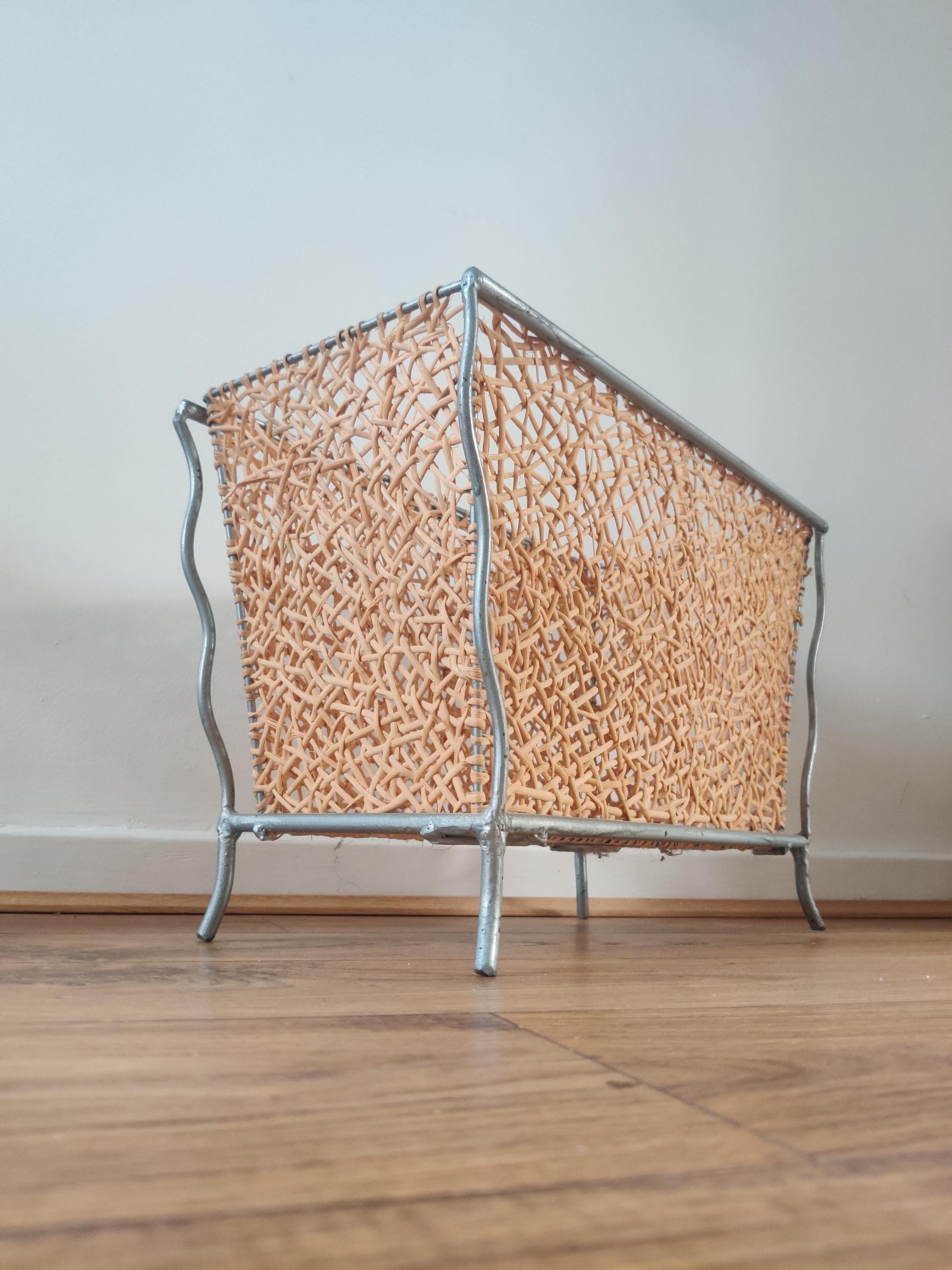 Wavy Y2k Vintage Metal and Ratan Magazine Rack, Basket, Waste