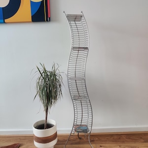 Wavy Chrome Wire Post Modern CD Tower 1990s Y2k Vintage, Very Tall