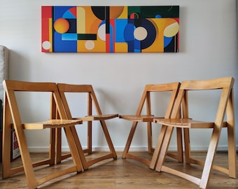 Set of 4 VTG MCM Trieste Folding Chairs Aldo Jacober Made in Yugoslavia for Alberto Bazzani, folding space saving beechwood.