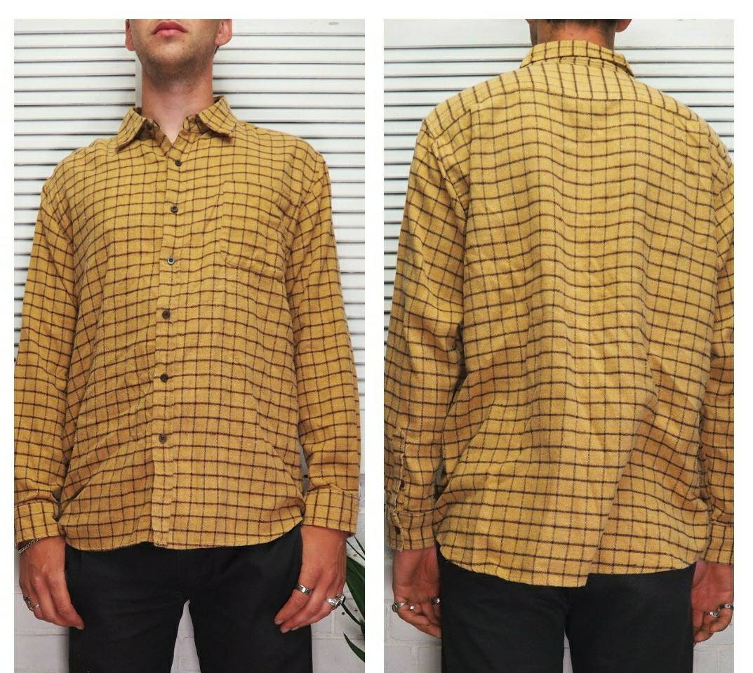 1990s Flannel Shirt Mens Mustard Yellow Plaid Check Shirt UK Etsy