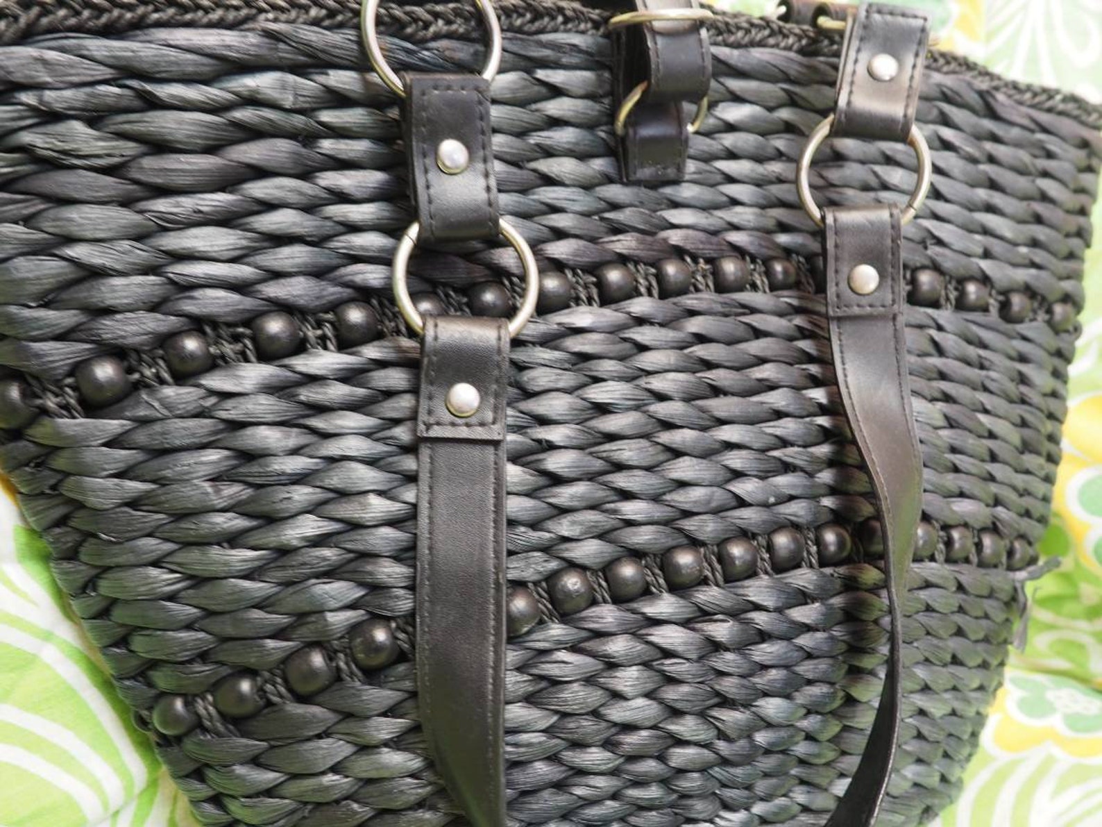 Vintage Schwarze Gewebte Corn Husk Perlentasche mit Kunstleder | Etsy