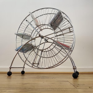 Vintage Rotating Ferris Wheel CD Tower, Chrome Silver Metal, Post