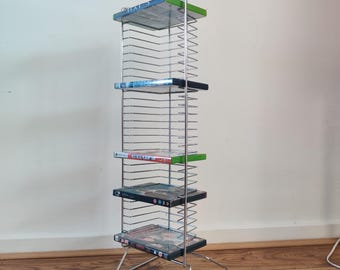 Wavy Chrome Wire Post Modern CD Tower 1990s Y2k Vintage, Very Tall