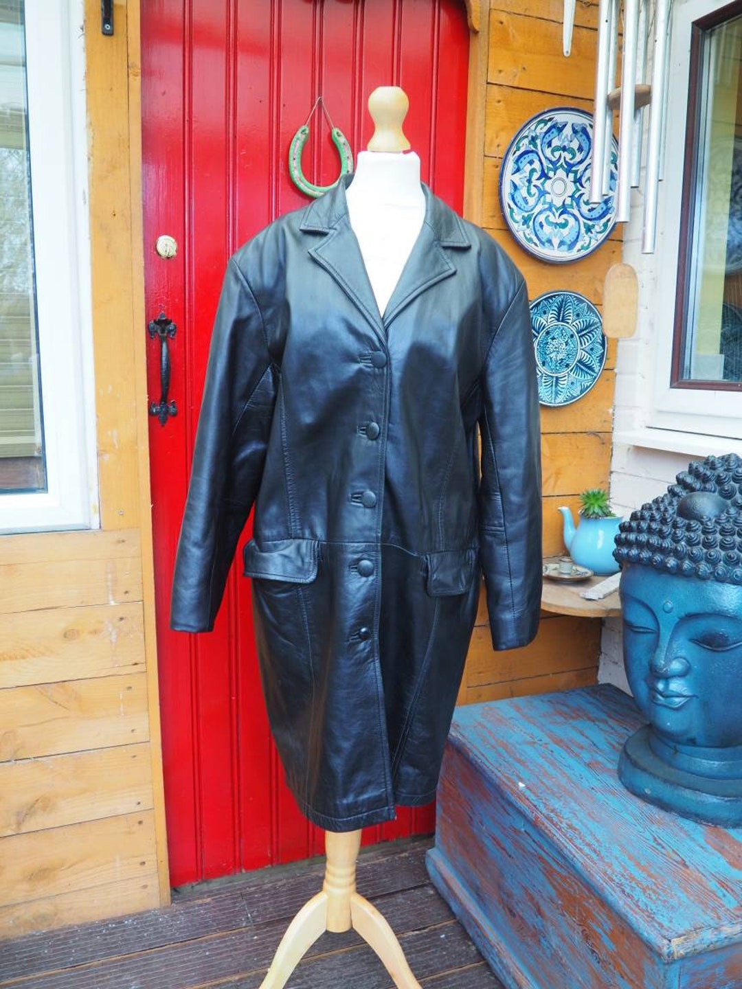 80s Black Gold Leather/suede Embellished Cardigan Coat By Graced by Starr main image 0