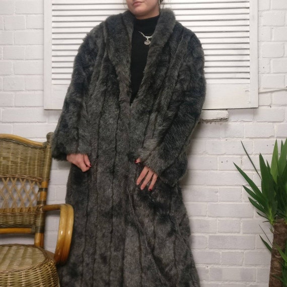 Vintage Faux Fur Fake Fur Grey Long Length Coat