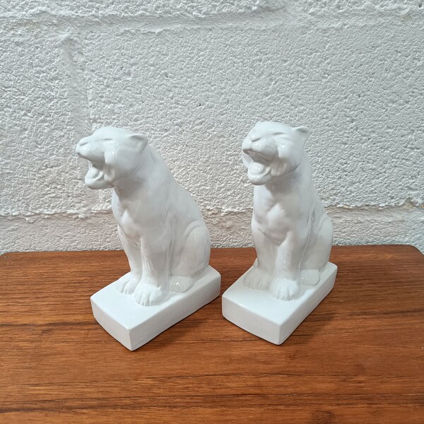 Italian Ceramic panthers, pair of Bellini ceramic panthers made in Italy, mid century