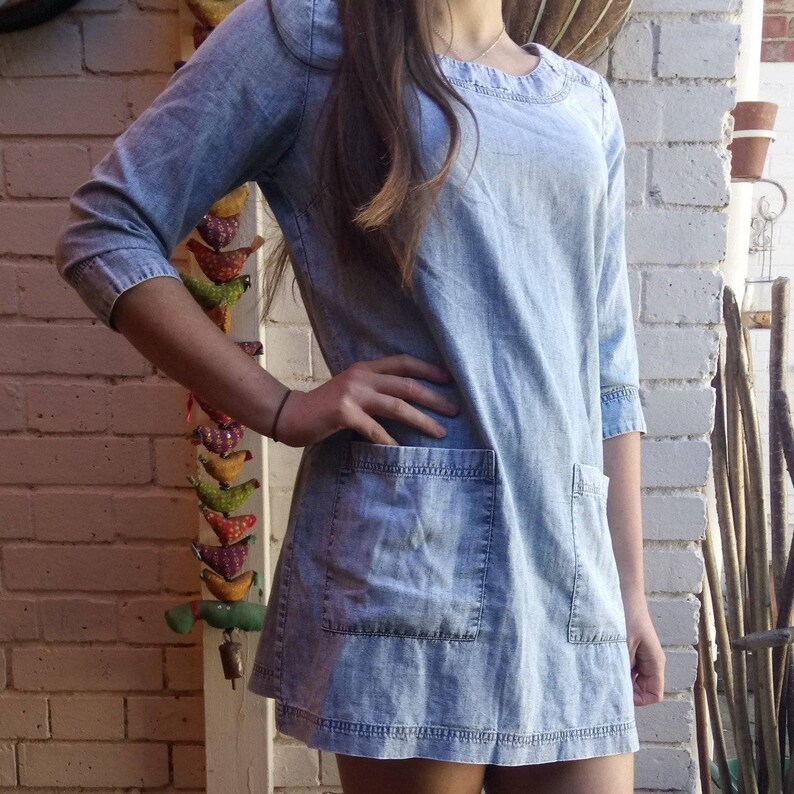 denim shift dress with pockets