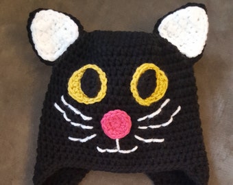 Black cat hat, crochet cat hat, kitty hat