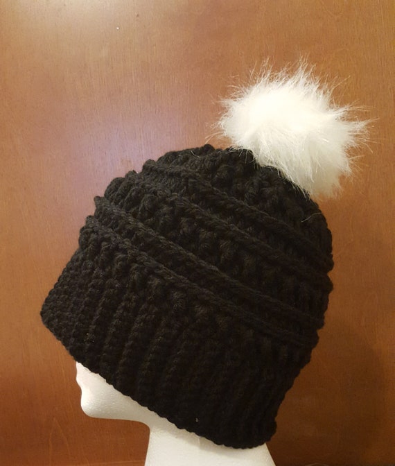 pom pom etsy faux fur pom fur faux hat pom hat pom with crochet hat handmade Pom