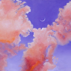 Crescent Moon Original Acrylic Painting, Acrylic Painting, Oil Painting, Colorful Wall Art, Moon Art, Cloud Art, Wall Art, Landscape Art