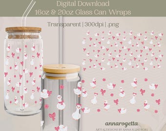 Kawaii Geese Glass Can Wrap: Coquette Bows, UVDTF 16oz & 20oz Sipper Libbey