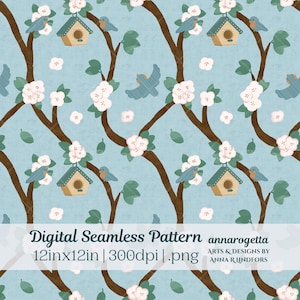 Kornellblåfågeltextur blå sömlös mönster ytdesign sublimering Cottagecore scrapbookpapper släpande blommigt tyg Kindle-inlägg