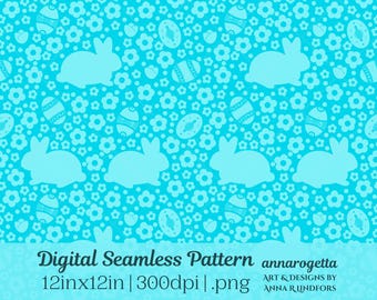 Cyan Floral Easter Seamless Pattern Surface Design Sublimation Bunnies gift wrap flower paper scrapbook