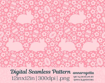Pink Floral Easter Seamless Pattern Surface Design Sublimation Spring Pattern Bunnies Eggs Scrapbook Paper Gift Wrap