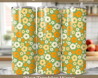 Orange Creme Floral Digital Tumbler Wrap für 20 Unzen Becher Sublimation Sommer Frühlingsblumen