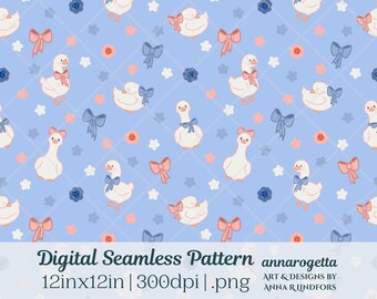 Kawaii Patriotic Geese Seamless Pattern, Coquette 4th of July (Digital Download)