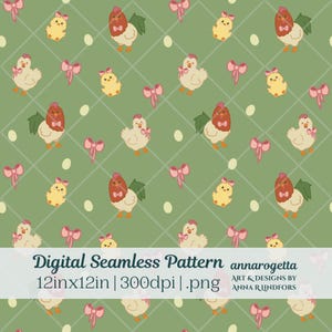 Kawaii Coquette Chickens Seamless Pattern Surface Design Sublimation Rooster Hen Bows Cute Farm Animals Chicks Bows Scrapbook Kindle Insert