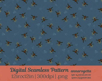 Navy Firefly Seamless Pattern, Outdoor Bug Camping Décor (Digital Download)