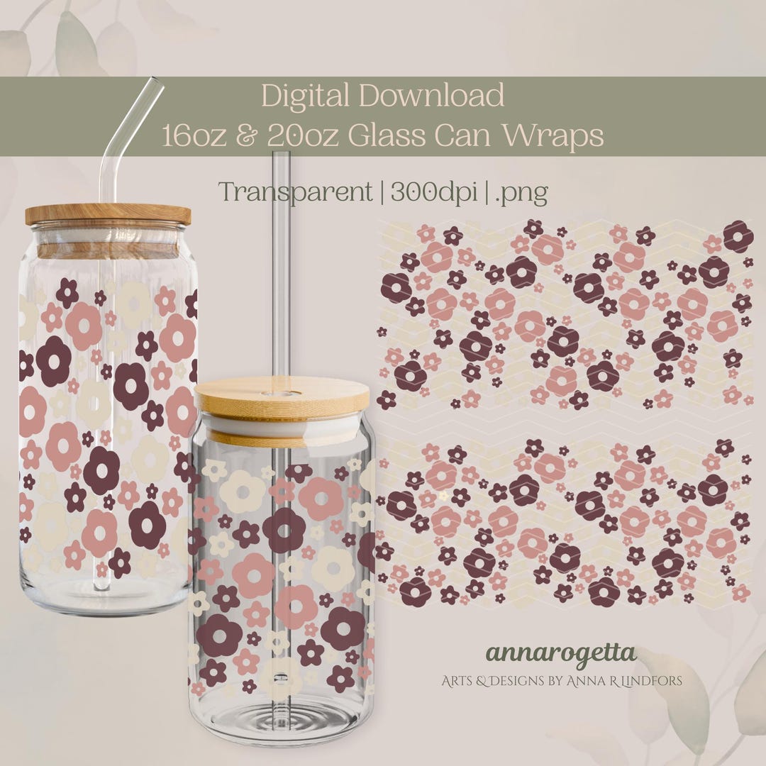 Dusty Pink Floral Glass Can Wrap: Sublimation Design Digital Download ...