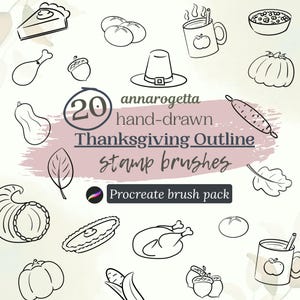 20 Thanksgiving Procreate Stamps | Hand Drawn Autumn Brush Set for iPad | Stickers, Patterns | Digital Download