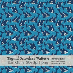 Orca Paisley Seamless Pattern Design Sublimation Killer Whale Ocean Life Sea Creatures Scrapbook Paper Kindle Insert Blue Custom Fabric