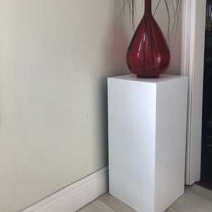 White Wood Pedestal - Flow Art Design - Decorative Distressed Vintage Wooden Modern Art Stand Display Side Table