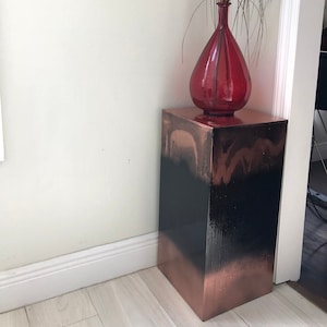 Copper / Black Wood Pedestal - Double Flow Art Design - Decorative Distressed Vintage Wooden Modern Art Stand Display Side Table