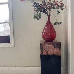 Wood Pedestal - Double Wrap - Flow Art Design - Black / Copper Decorative Distressed Vintage Wooden Modern Art Stand Display Side Table