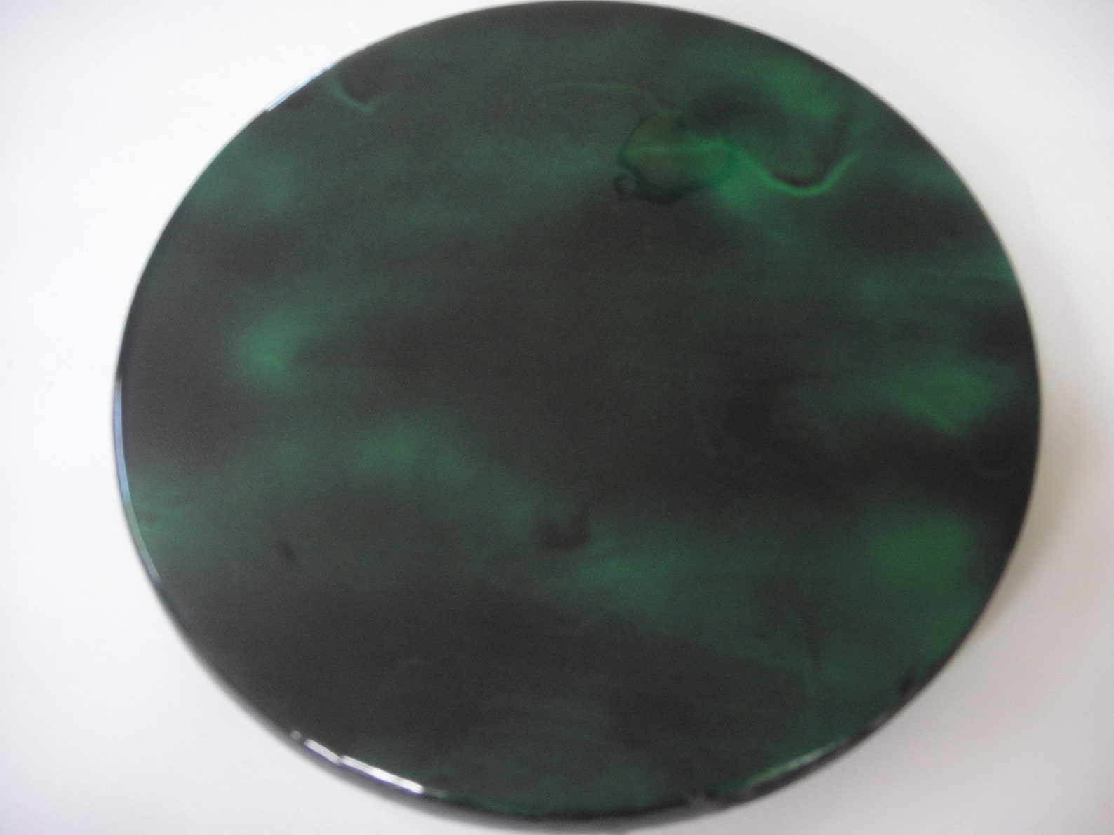 Round Epoxy Resin Flow Art Green/ Black Original Flow Wall Art / Side