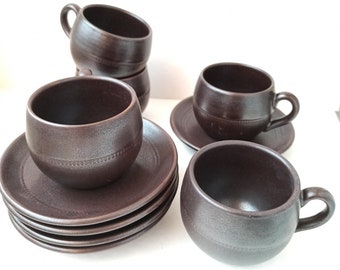 Set of 4 Vintage Espresso Coffee/tee Cup & 1 jar Hoganas Cup Stoneware Deep Brown cup Swedish ceramics